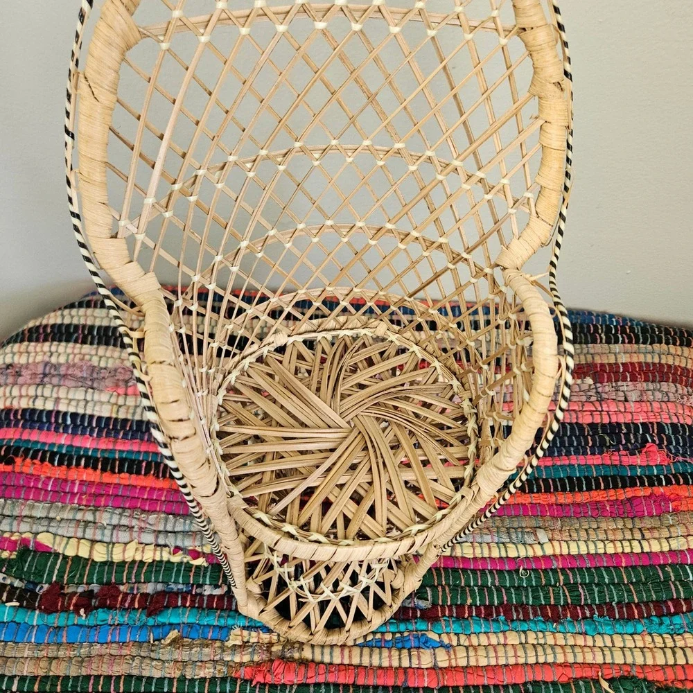 Mixed 4pc Wicker Rattan Lot Bundle Doll Chair Hot Pad Basket Tray Boho Farmhouse